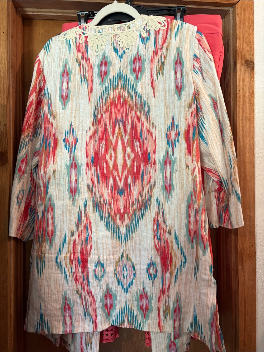 Chico's Coral Multi Boho Open-Front Top with Cream Lace 3 piece set - Picture 3 of 8